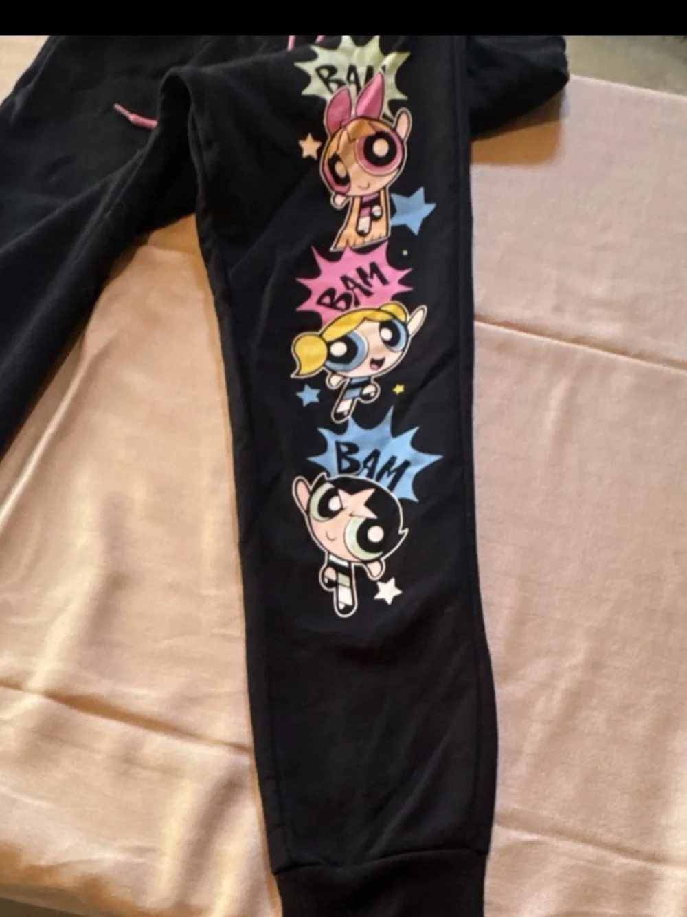Cartoon Network‎ Black Joggers with Pink Drawstring and Powerpuff Girls Art